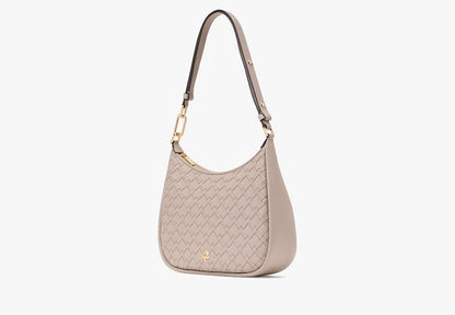Kayla Woven Leather Large Shoulder Bag Cozy Grey Cozy Grey