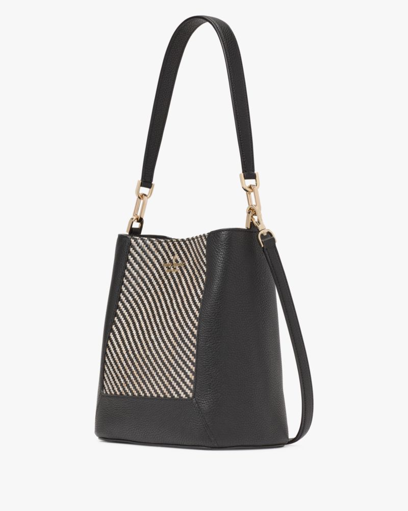 KateSpade Lena Straw Bucket Bag Black Multi