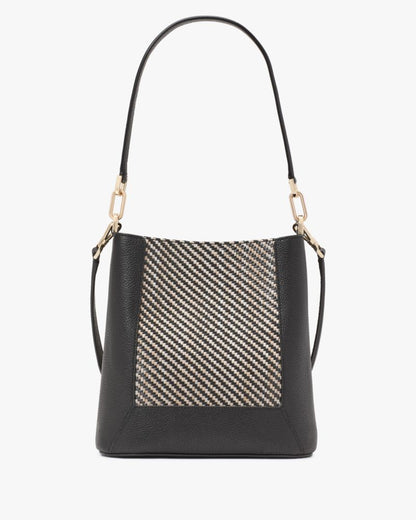 KateSpade Lena Straw Bucket Bag Black Multi