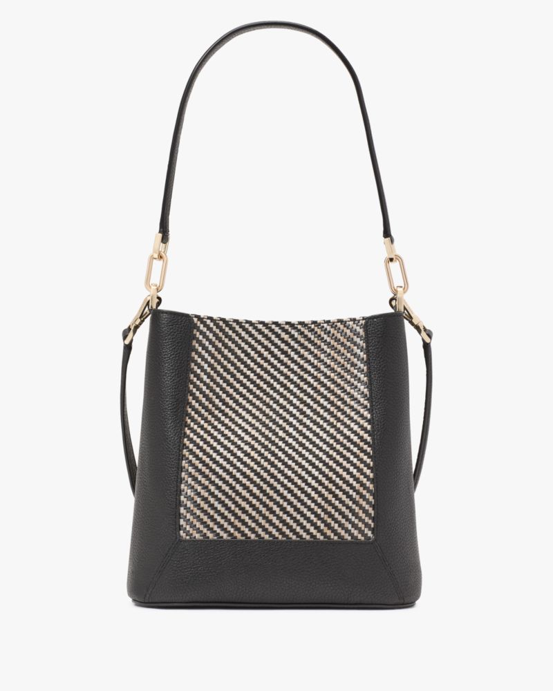 KateSpade Lena Straw Bucket Bag Black Multi