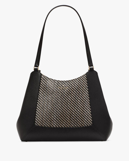 KateSpade Lena Straw Triple Compartment Shoulder Bag Black Multi