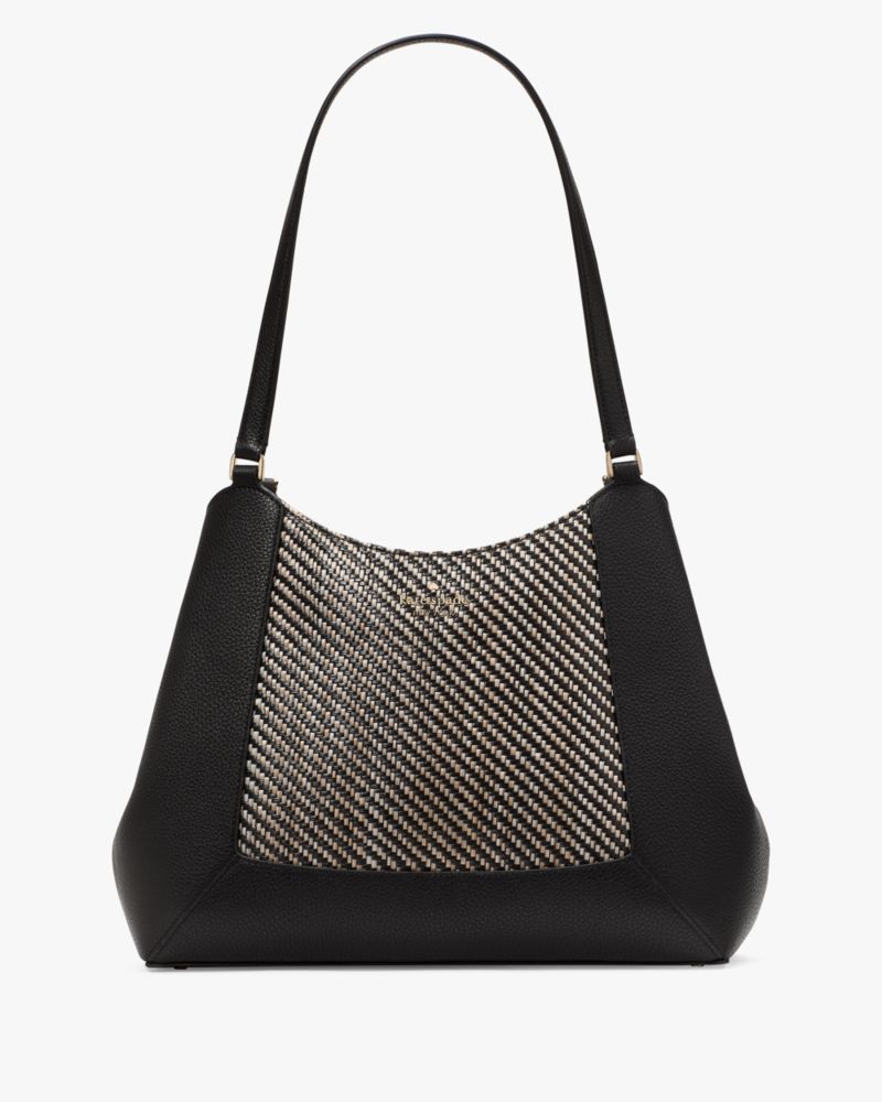 KateSpade Lena Straw Triple Compartment Shoulder Bag Black Multi