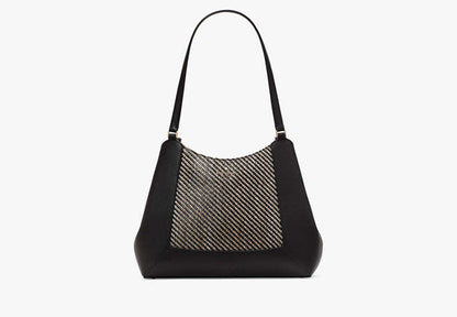 Lena Straw Triple Compartment Shoulder Bag Black Multi Black Multi