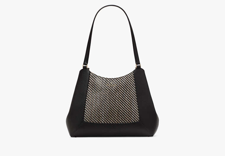 Lena Straw Triple Compartment Shoulder Bag Black Multi Black Multi