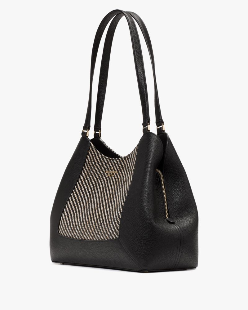 KateSpade Lena Straw Triple Compartment Shoulder Bag Black Multi