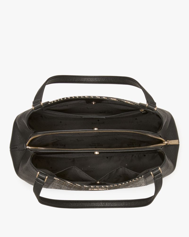 KateSpade Lena Straw Triple Compartment Shoulder Bag Black Multi