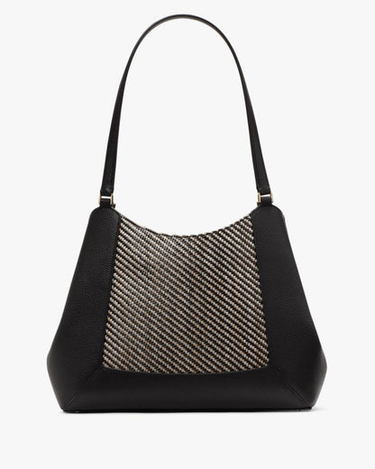 KateSpade Lena Straw Triple Compartment Shoulder Bag Black Multi
