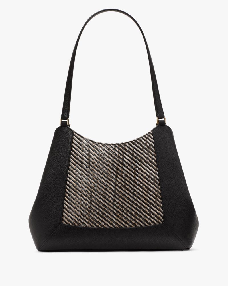 KateSpade Lena Straw Triple Compartment Shoulder Bag Black Multi