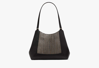 Lena Straw Triple Compartment Shoulder Bag Black Multi Black Multi