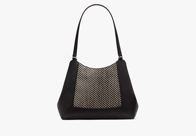 Lena Straw Triple Compartment Shoulder Bag Black Multi Black Multi