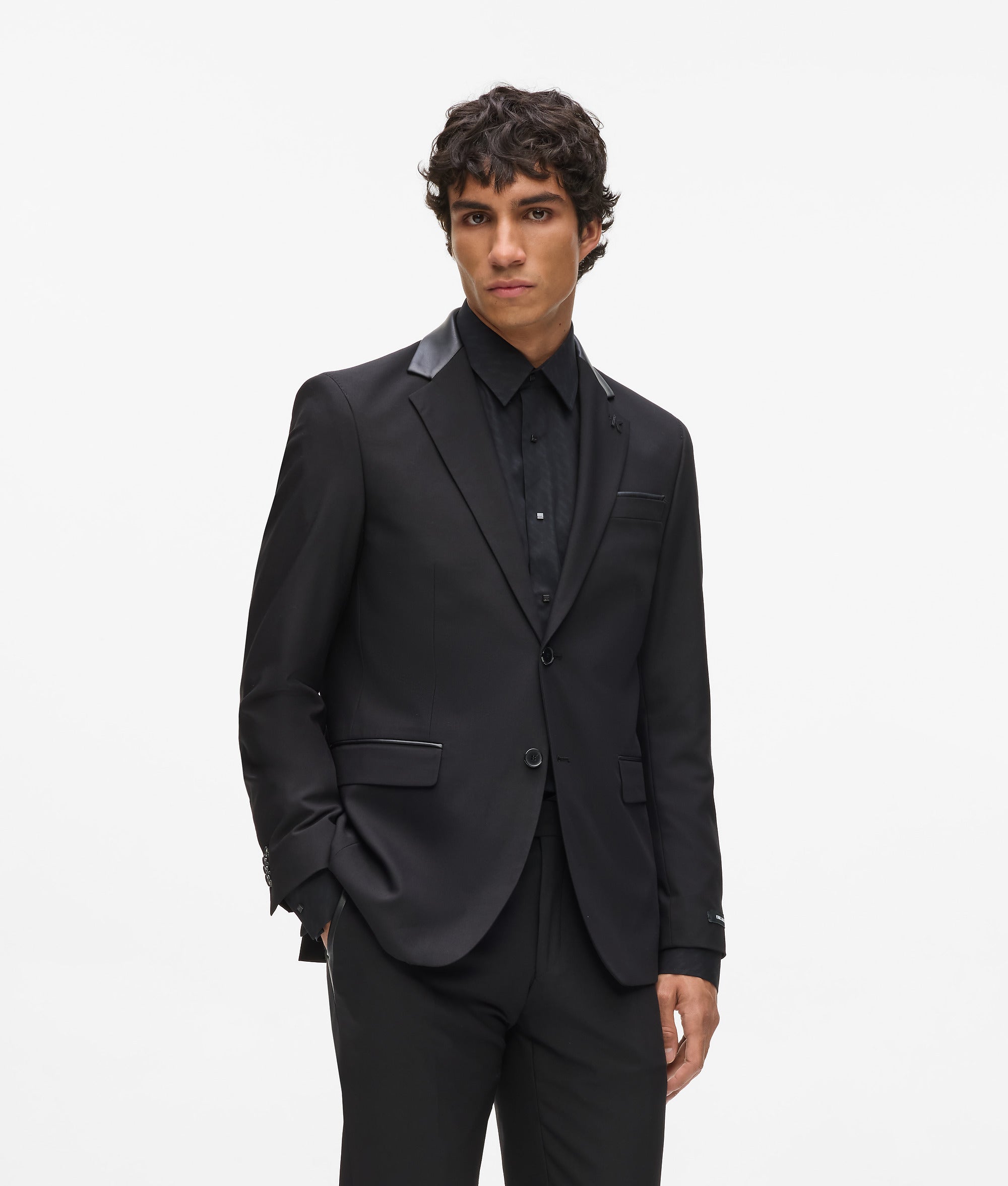 Karl Lagerfeld Faux-Leather Detail Blazer Black