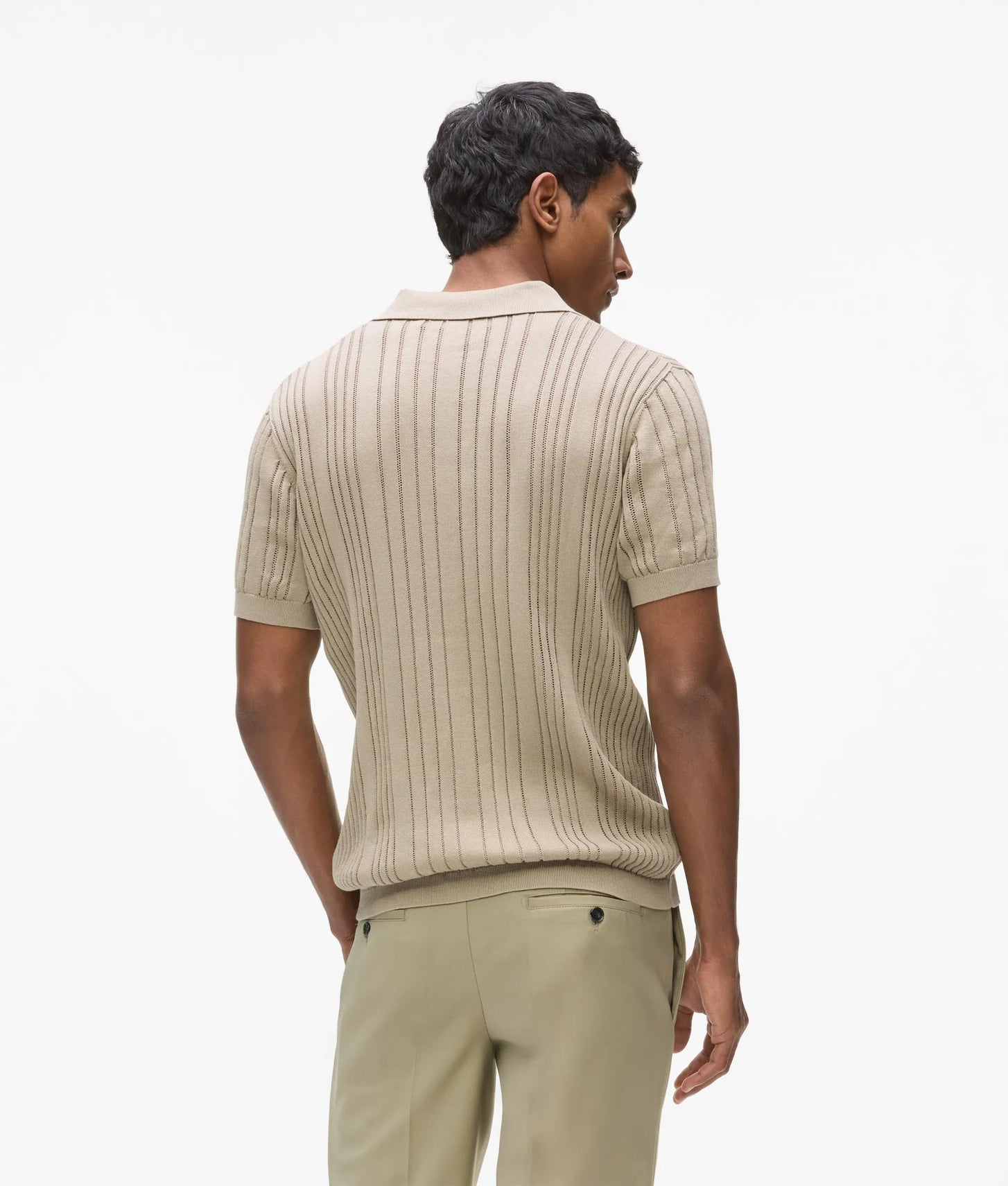 Karl Lagerfeld Rib-Knit Polo Shirt Khaki