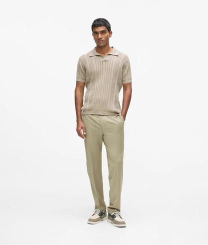 Karl Lagerfeld Rib-Knit Polo Shirt Khaki