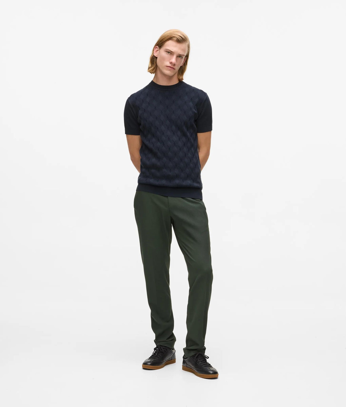 Karl Lagerfeld Textured Short-Sleeved Sweater Night Blue