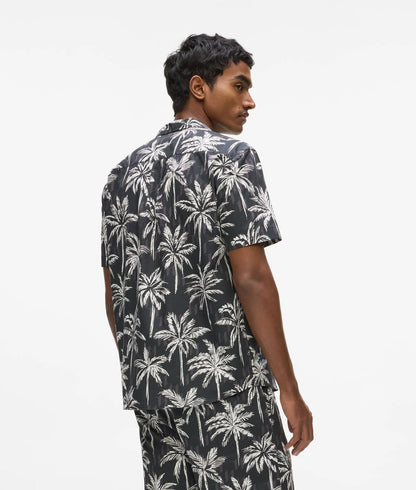 Karl Lagerfeld Palm-Print Short-Sleeved Shirt Black