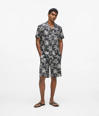 Karl Lagerfeld Palm-Print Short-Sleeved Shirt Black