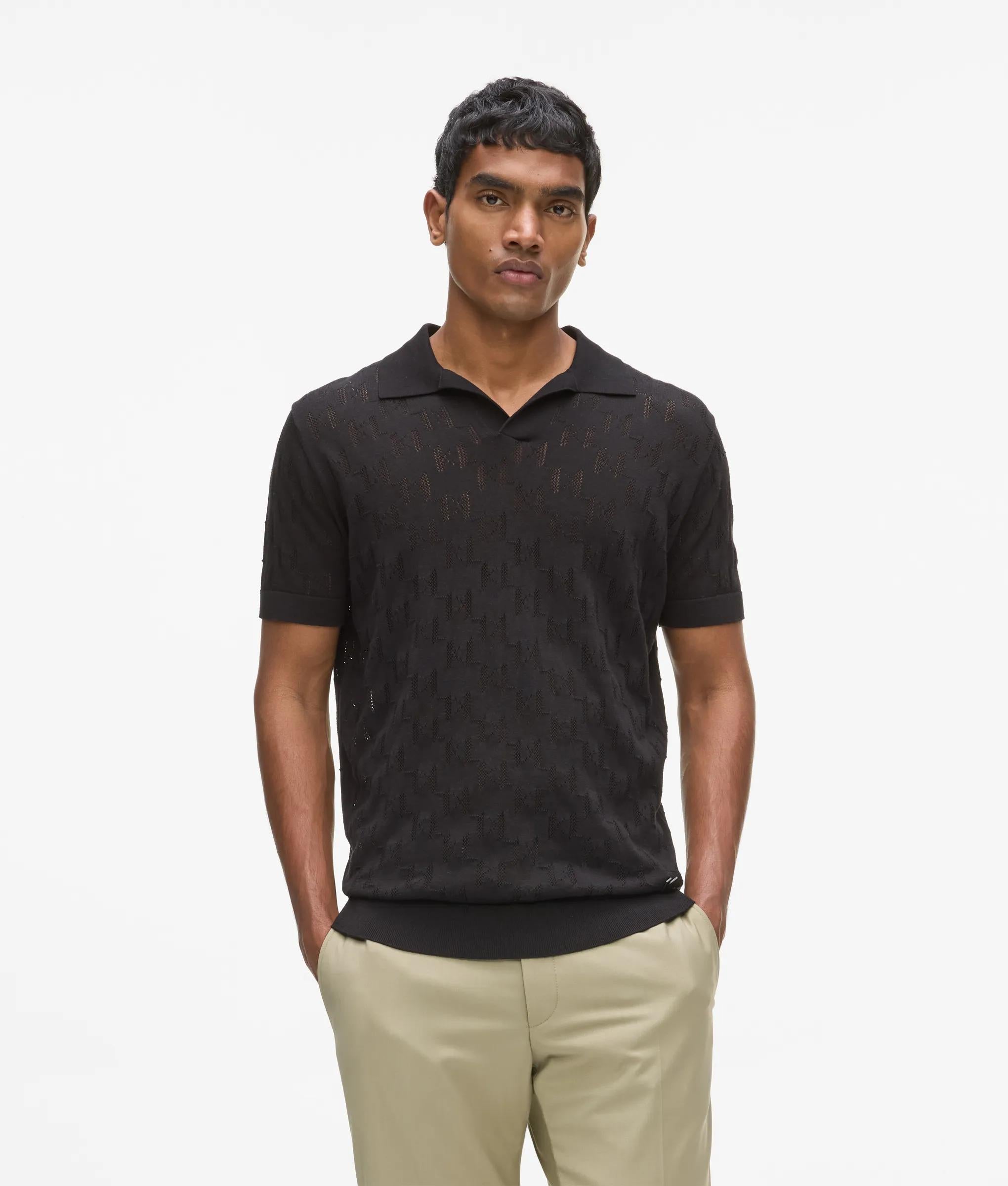 Karl Lagerfeld Monogram Knit Polo Shirt Black
