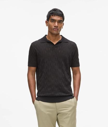 Karl Lagerfeld Monogram Knit Polo Shirt Black