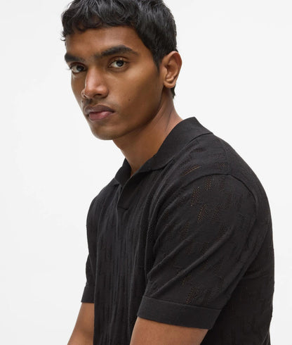 Karl Lagerfeld Monogram Knit Polo Shirt Black