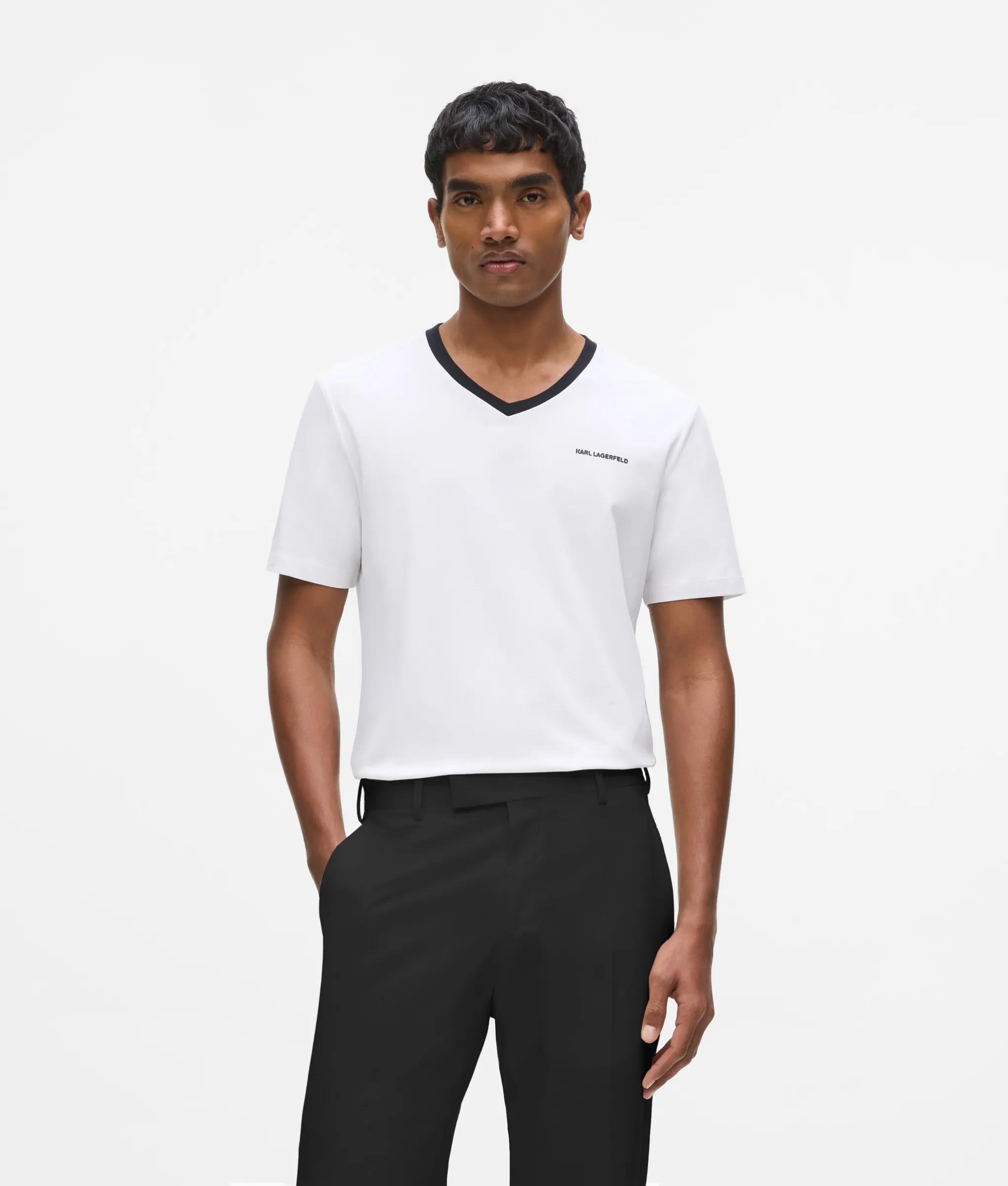 Karl Lagerfeld Contrast V-Neck T-Shirt White