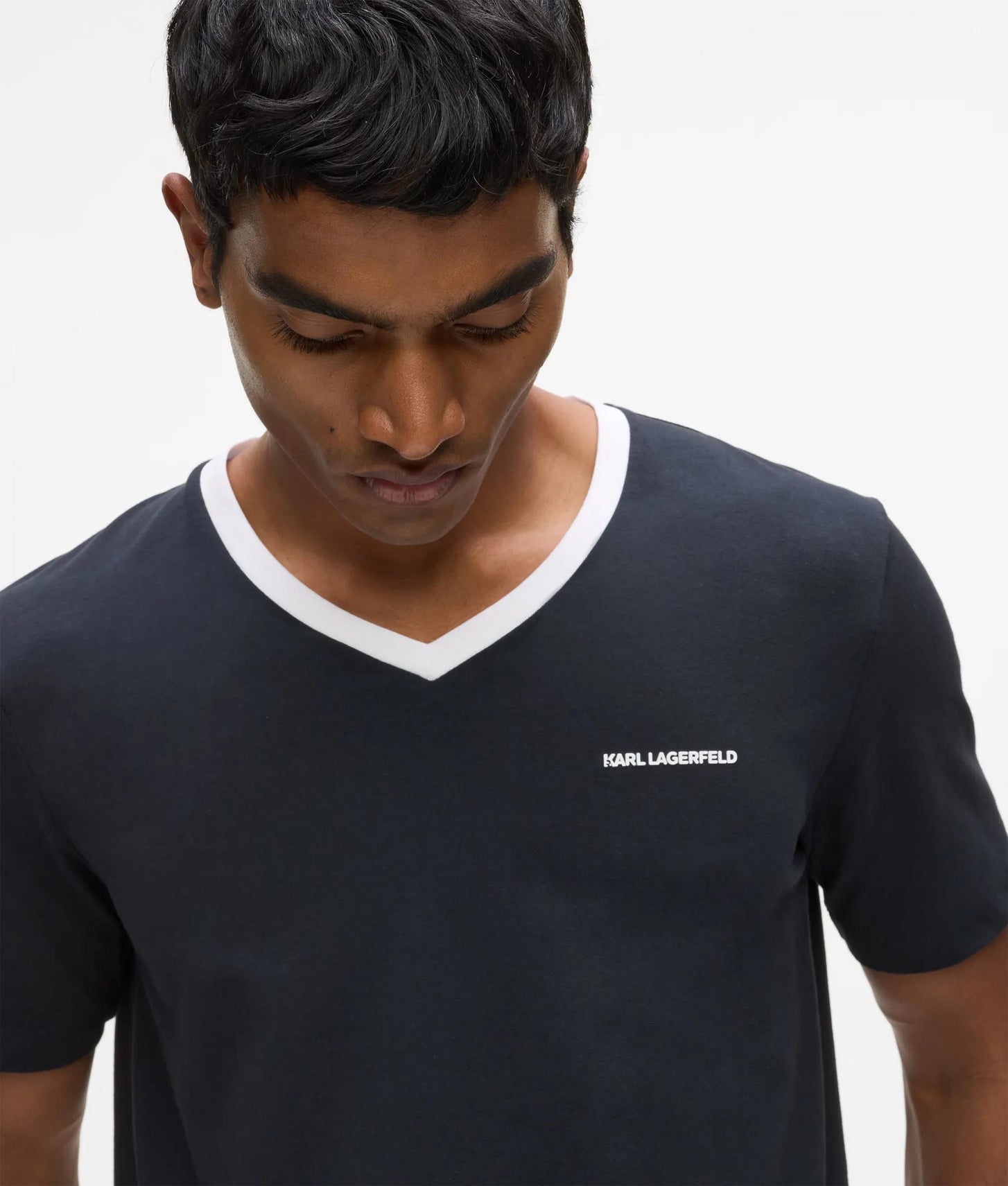 Karl Lagerfeld Contrast V-Neck T-Shirt Navy