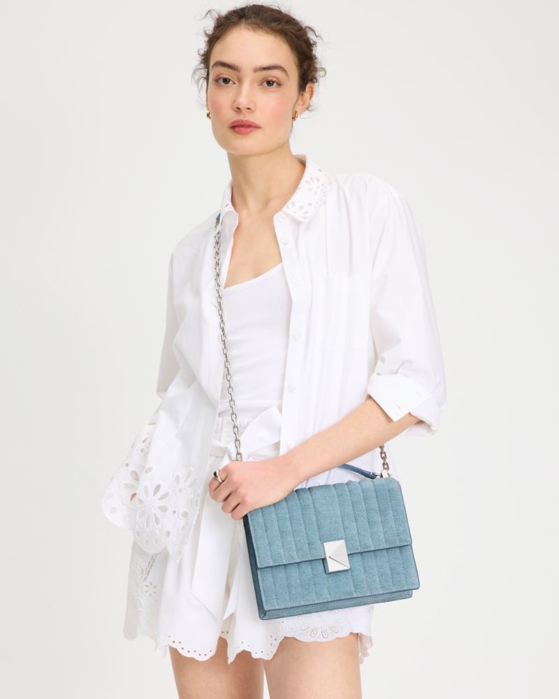 KateSpade Deco Quilted Chain Shoulder Bag Blue Multi