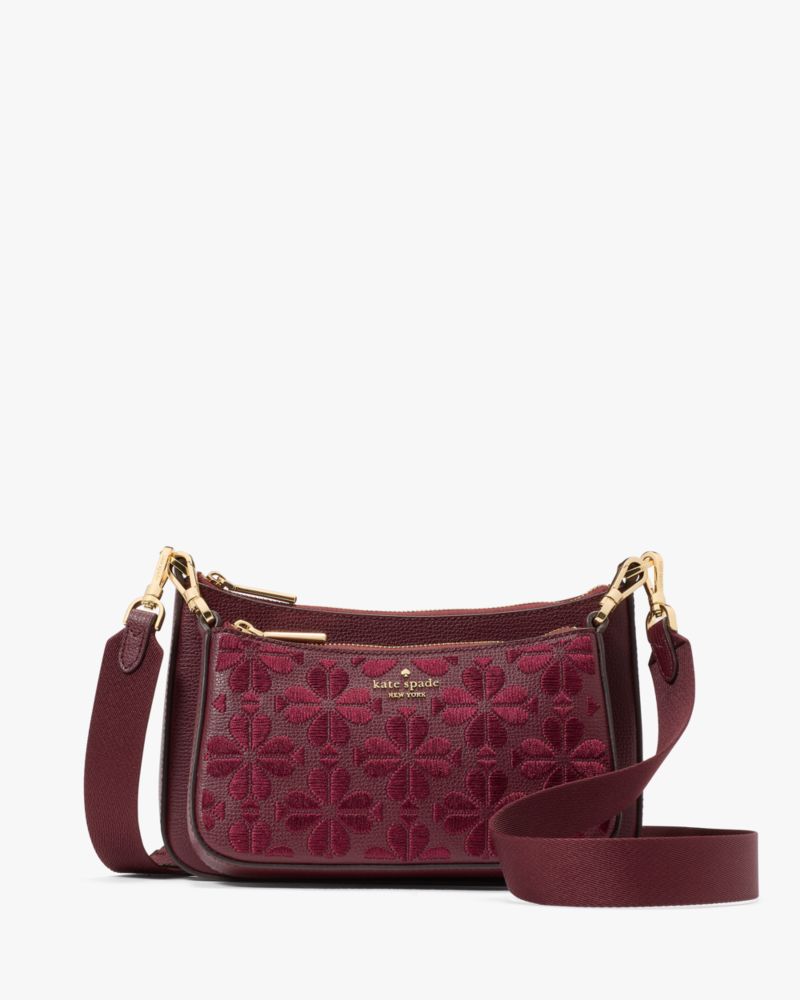 KateSpade Duet Spade Flower Embroidered Small Crossbody Dark Merlot