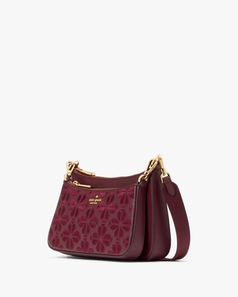 KateSpade Duet Spade Flower Embroidered Small Crossbody Dark Merlot