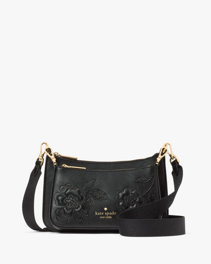 KateSpade Duet Floral Applique Small Crossbody Black
