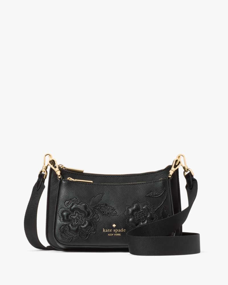 KateSpade Duet Floral Applique Small Crossbody Black