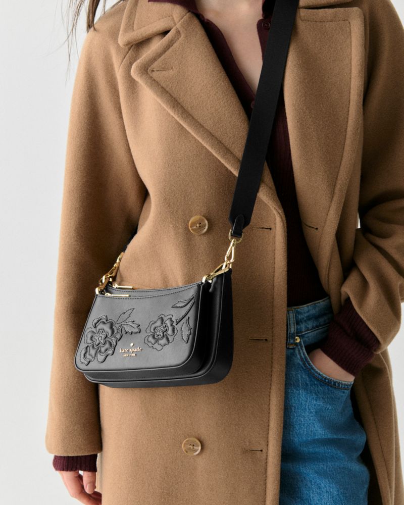 KateSpade Duet Floral Applique Small Crossbody Black