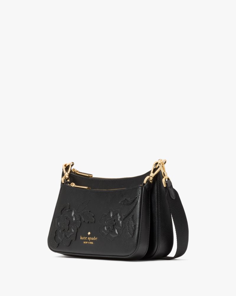 KateSpade Duet Floral Applique Small Crossbody Black
