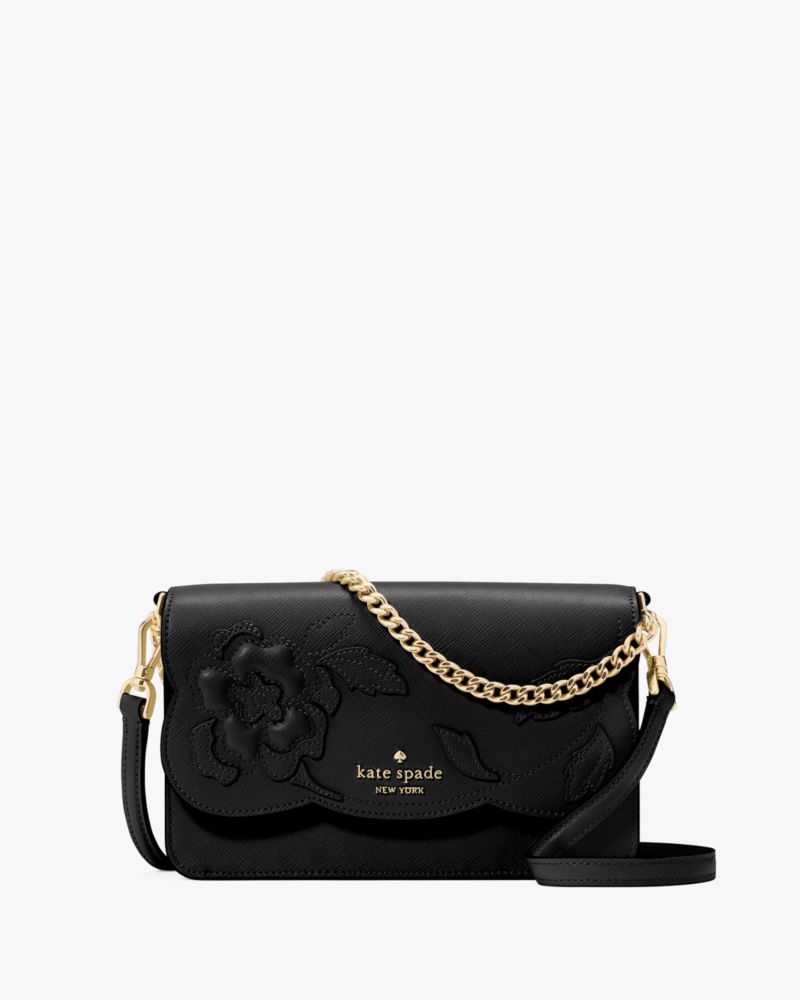 KateSpade Madison Floral Applique Willow Mini Crossbody Black