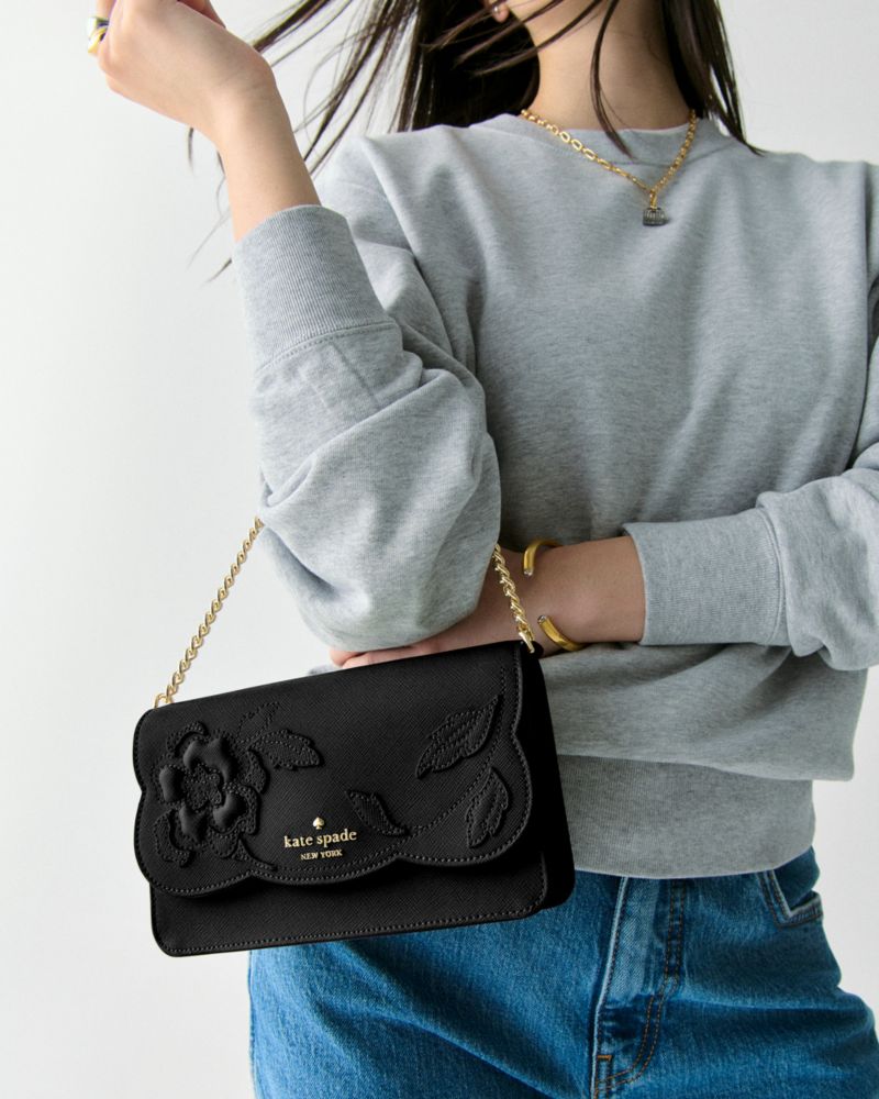 KateSpade Madison Floral Applique Willow Mini Crossbody Black