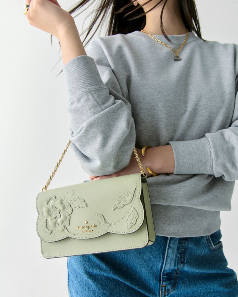 KateSpade Madison Floral Applique Willow Mini Crossbody Sage Bundle