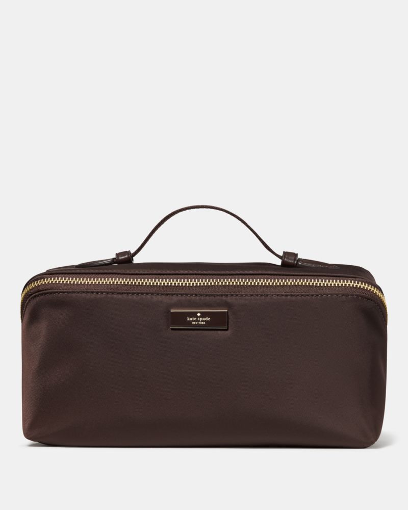 KateSpade Carter Nylon Travel Cosmetic Pouch Hot Fudge
