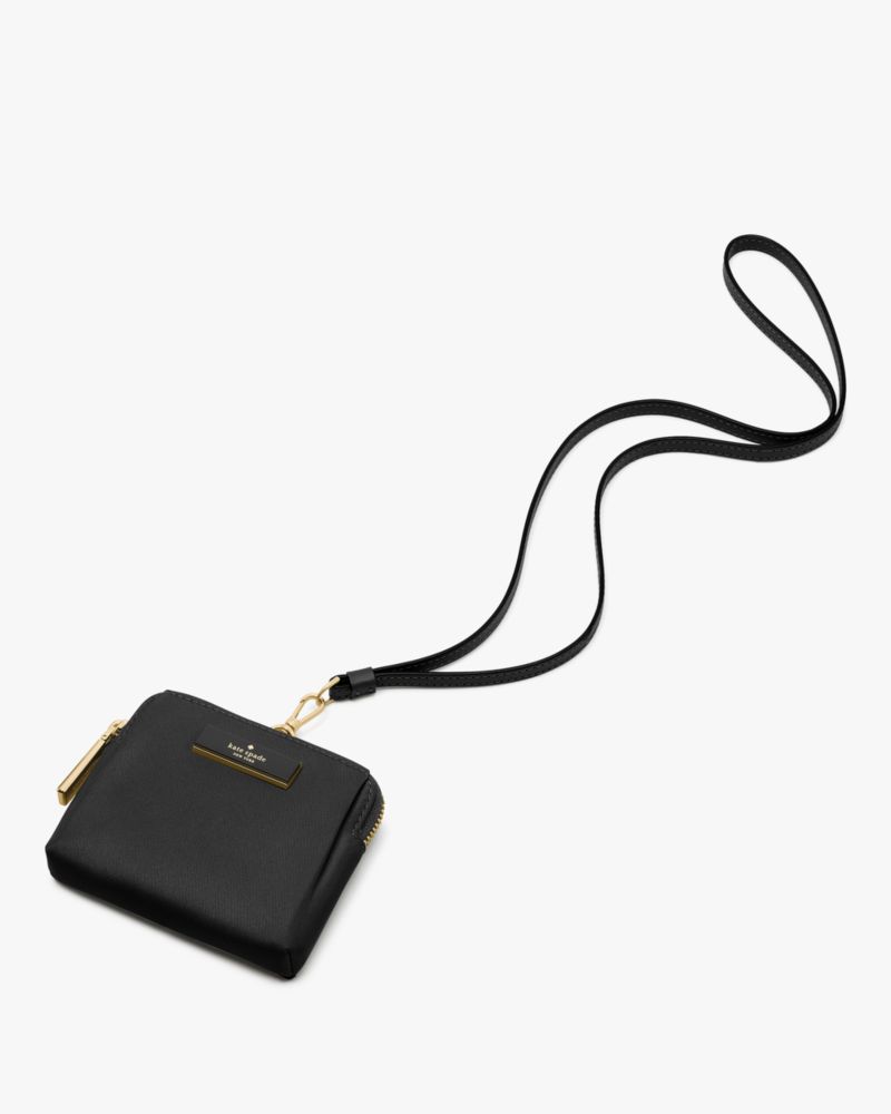 KateSpade Carter Nylon Card Case Lanyard Black