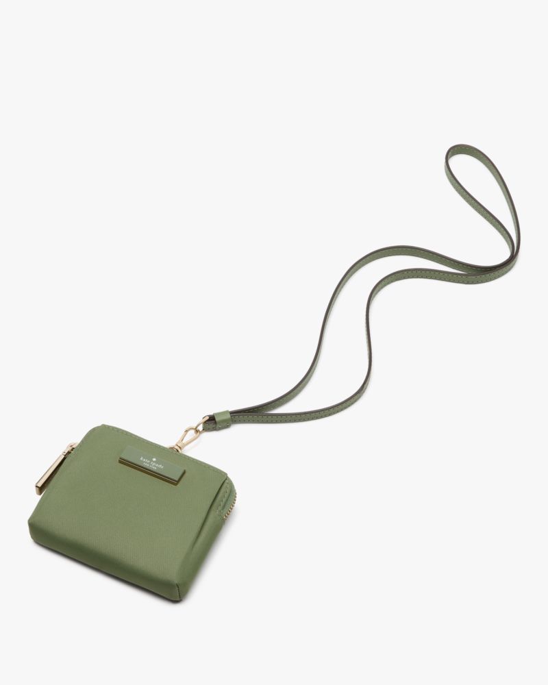 KateSpade Carter Nylon Card Case Lanyard Cedar Stand