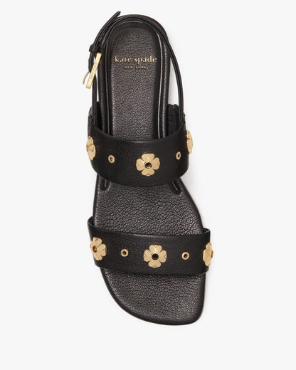 Katespade Spade Flower Stud Flat Sandals Black