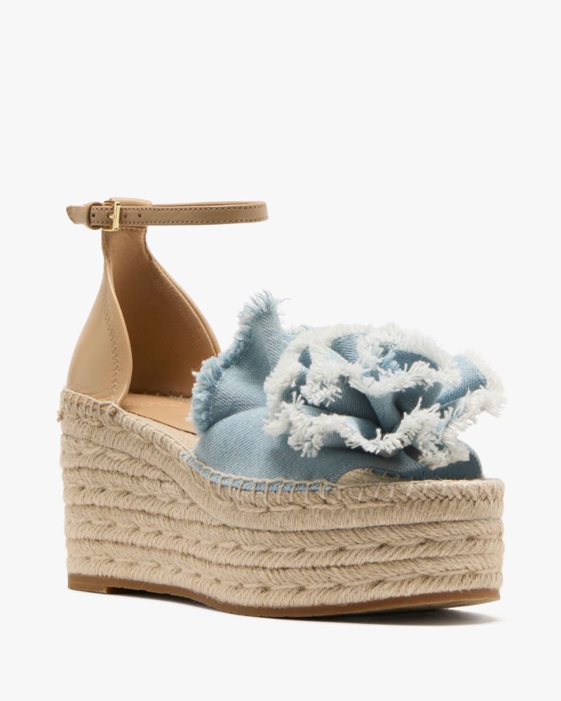 Katespade Flourish Espadrille Wedge Sandals Denim Walnut Shell