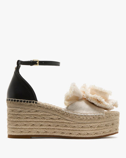 Katespade Flourish Espadrille Wedge Sandals Black Cream