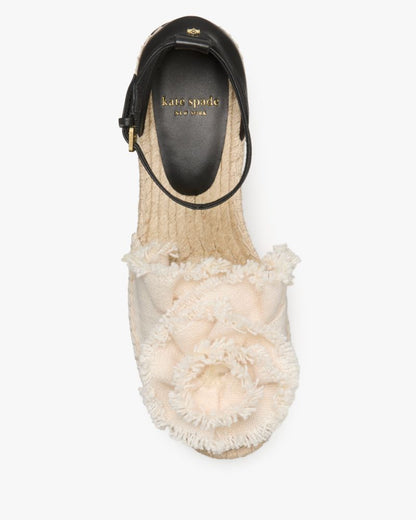 Katespade Flourish Espadrille Wedge Sandals Black Cream