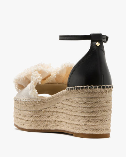 Katespade Flourish Espadrille Wedge Sandals Black Cream