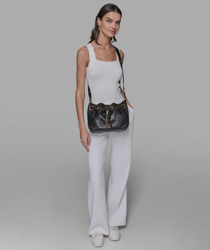 KarlLagerfeld Desiree small leather hobo bag black