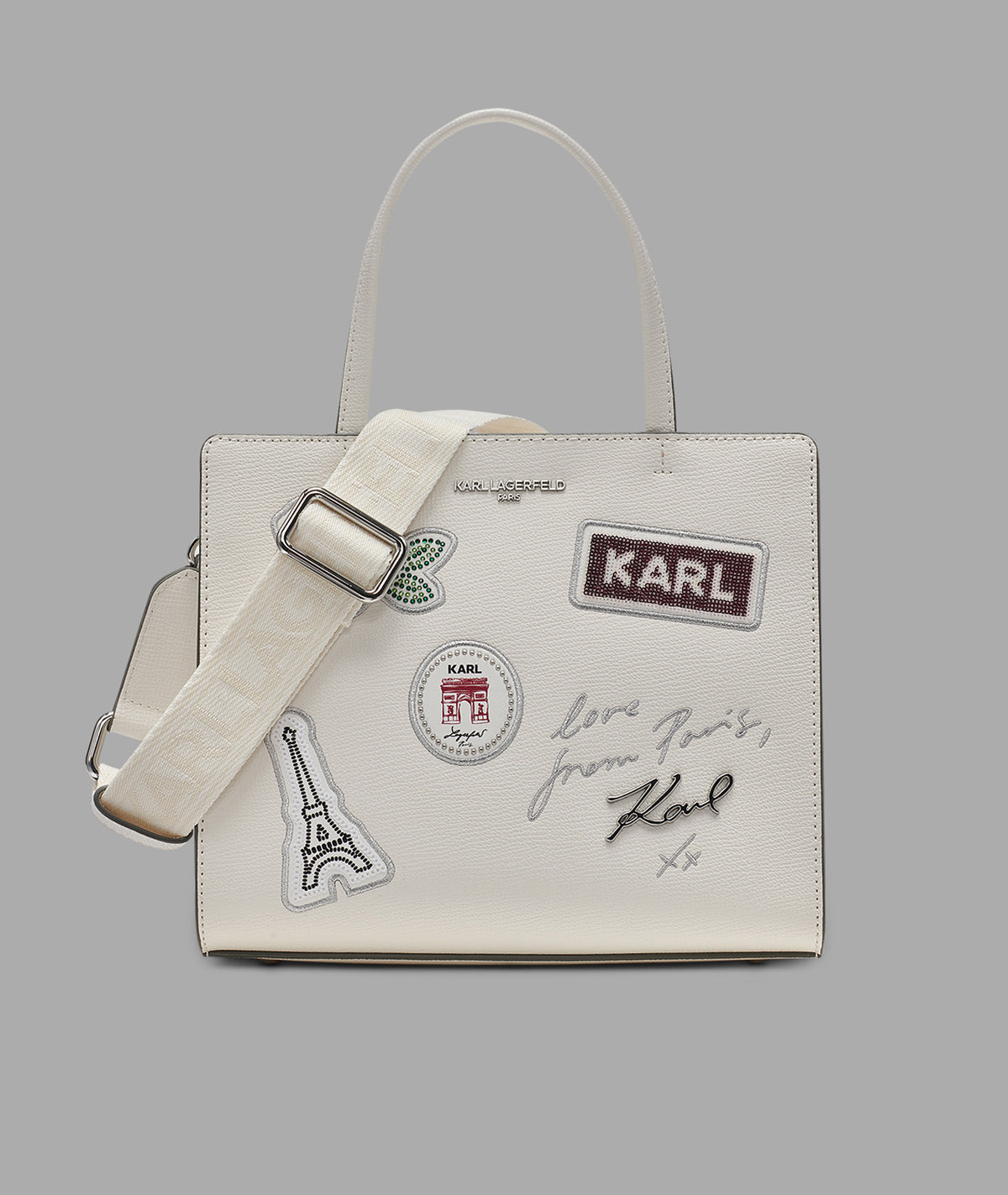 KarlLagerfeld Maybelle satchel with patches winter white/silver