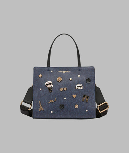 KarlLagerfeld Maybelle denim satchel with pins denim blue