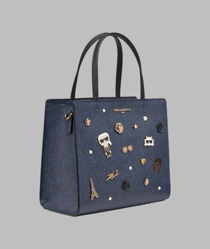 KarlLagerfeld Maybelle denim satchel with pins denim blue