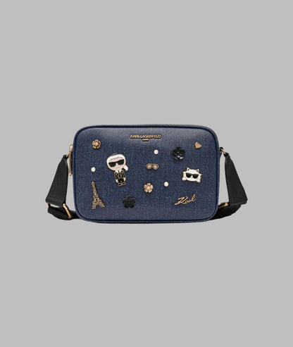 KarlLagerfeld Maybelle denim crossbody with pins