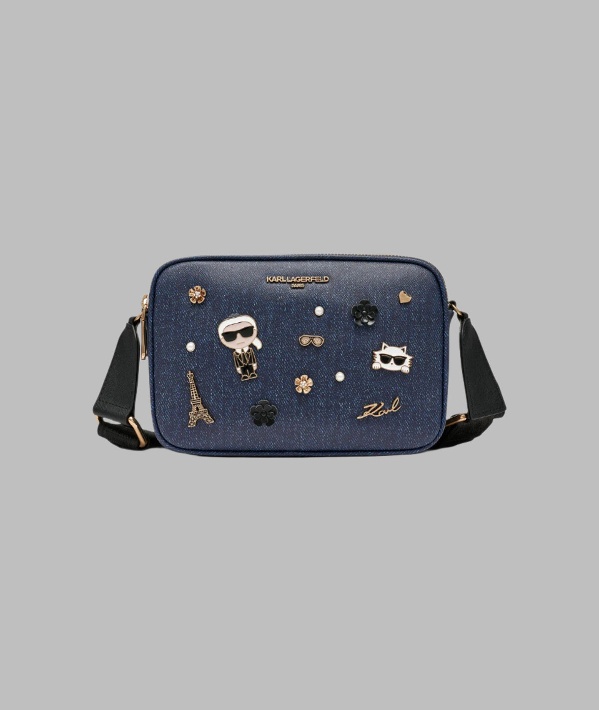 KarlLagerfeld Maybelle denim crossbody with pins
