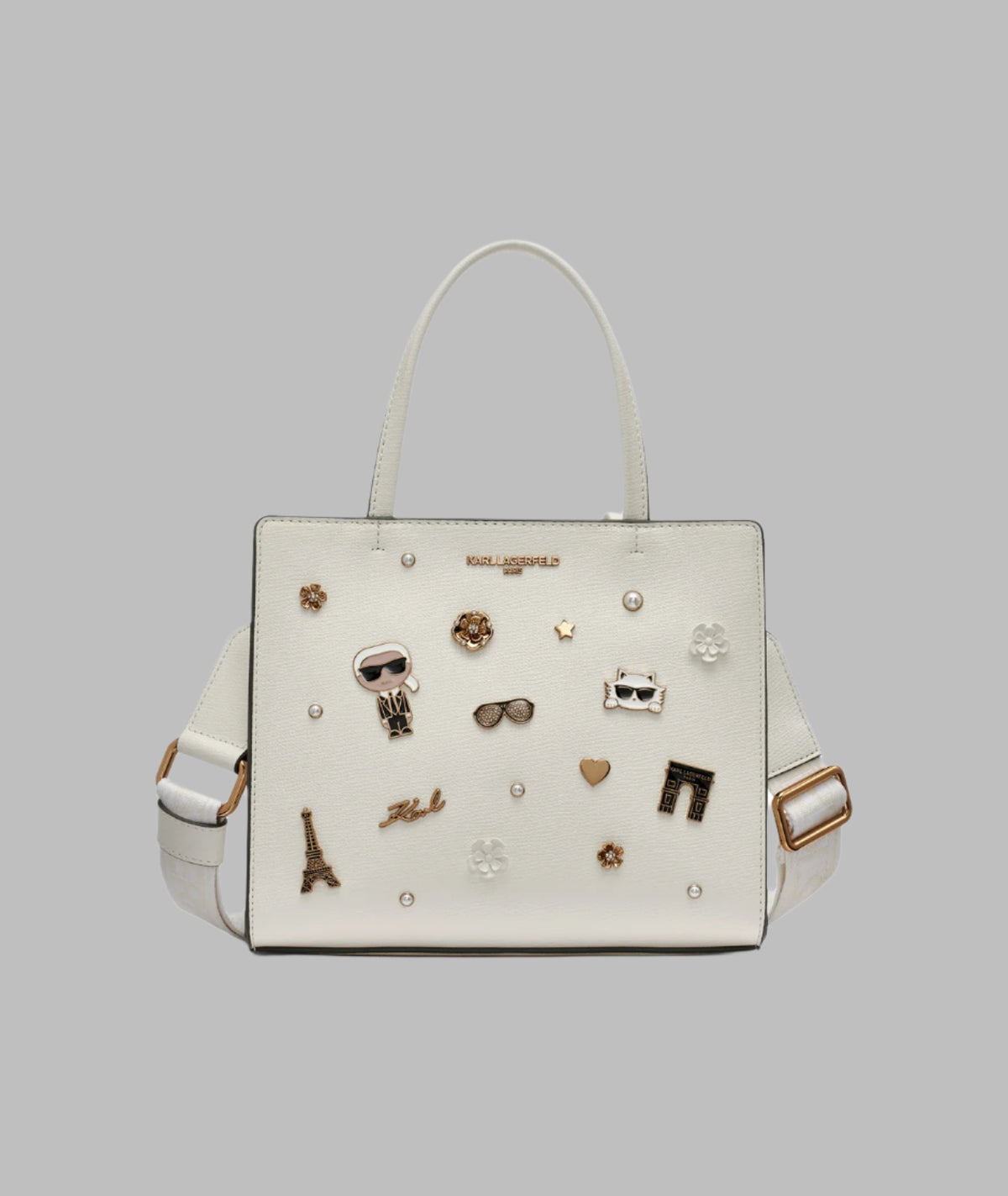KarlLagerfeld Maybelle duo top handle satchel white